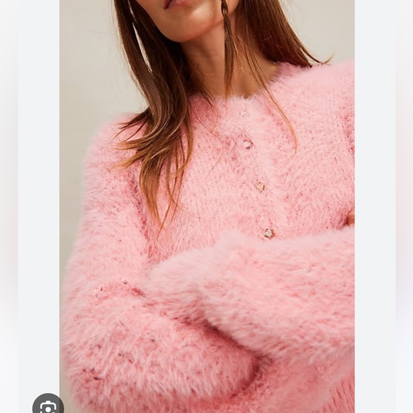 Free People Sweaters - Free People Celeste Fuzzy Cute Embellished Hearts Button Cardi Cardigan